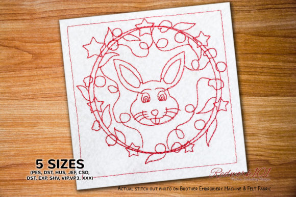 Charming Christmas Rabbit Face Redwork Design