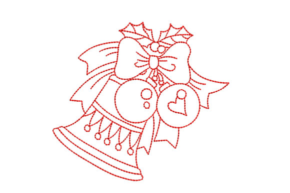 Charming Redwork Christmas Bell with Bow