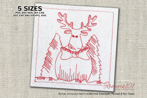 Christmas Cartoon Reindeer Redwork: A Charming Embroidery Design