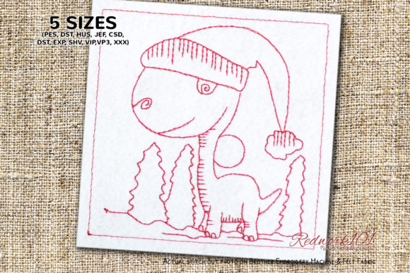 Christmas Dinosaurs Redwork: A Charming Embroidery Design