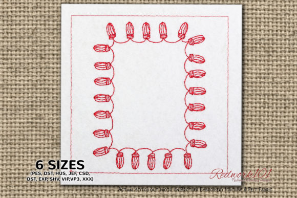 Christmas Lights Frame: A Charming Redwork Design