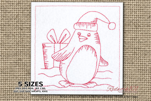 Christmas Penguin Redwork: A Charming Addition